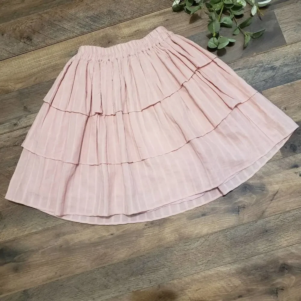 Steele Moonlight Frill‎ Skirt in Rose Pink Tiered Pull On Skirt by Revolve XS